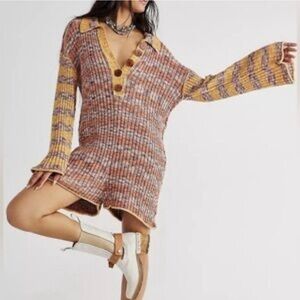 FREE PEOPLE Orange and Pink Striped Romper (worn once)